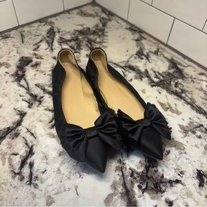 J. Crew Lottie Black Pointed Toe Satin Bow Flats 10